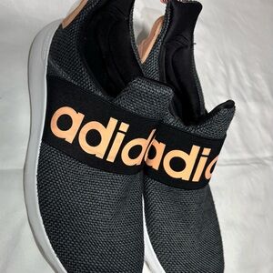 adidas Black Knit Slip-On Sneakers with Peach Logo Strap